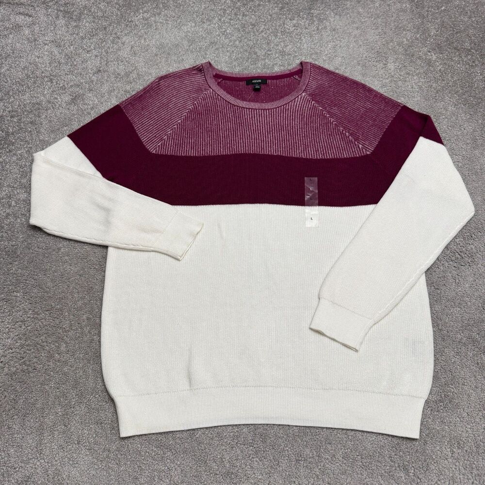 Alfani Novelty Colorblock Knit Crewneck Pullover Sweater Mens Large Red White